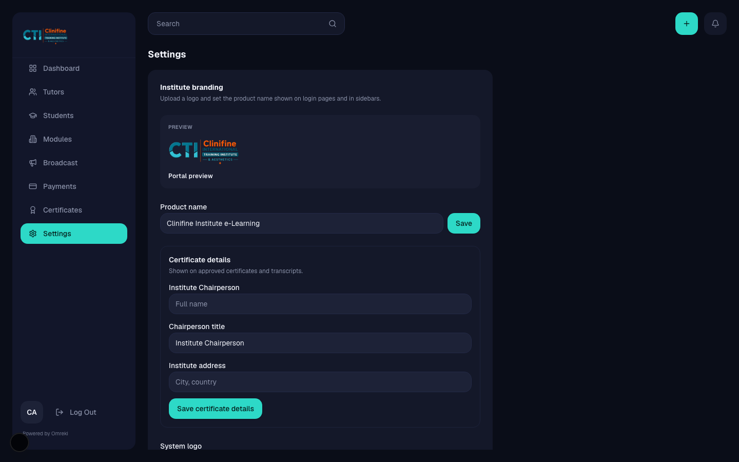 Admin settings